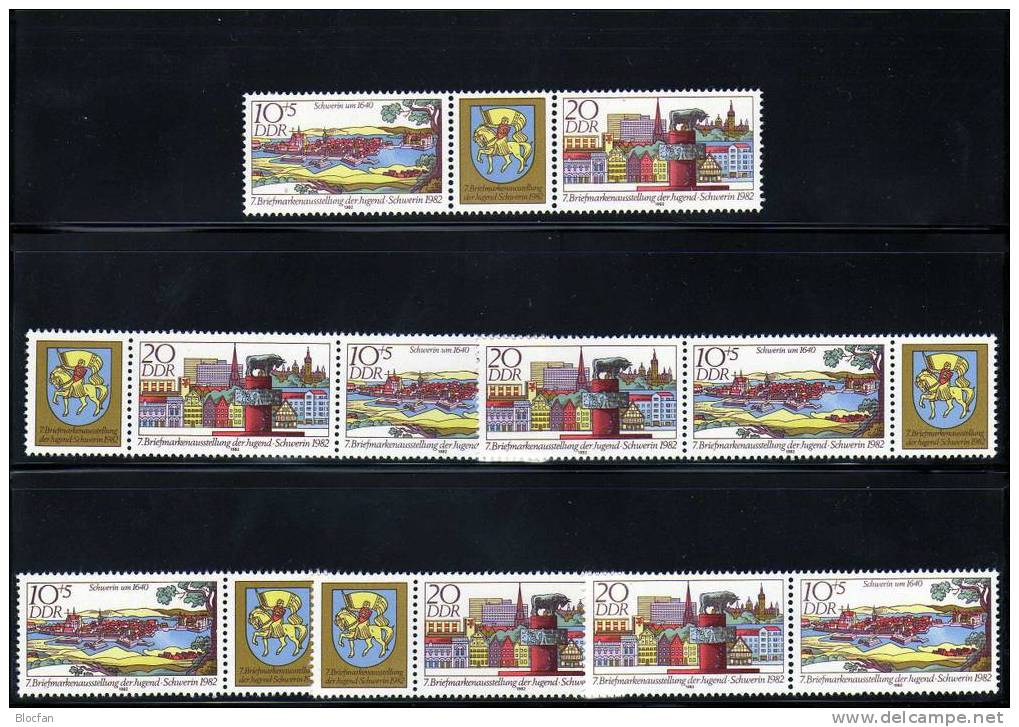 3-Streifen Briefmarken-Ausstellung Der Jugend Schwerin 1982 DDR 2722/3,ER Plus 6ZD ** 11€ Set From Germany - Se-Tenant