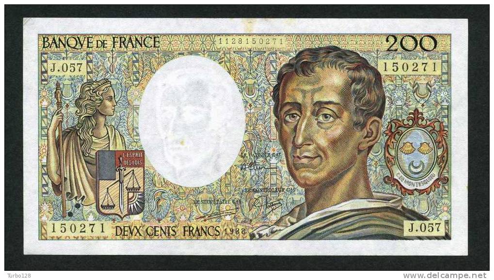 FAYETTE N° 70/8 TTB   1988 - 200 FRANCS (MONTESQUIEU) Bel Aspect Général, Peites Taches. - 200 F 1981-1994 ''Montesquieu''