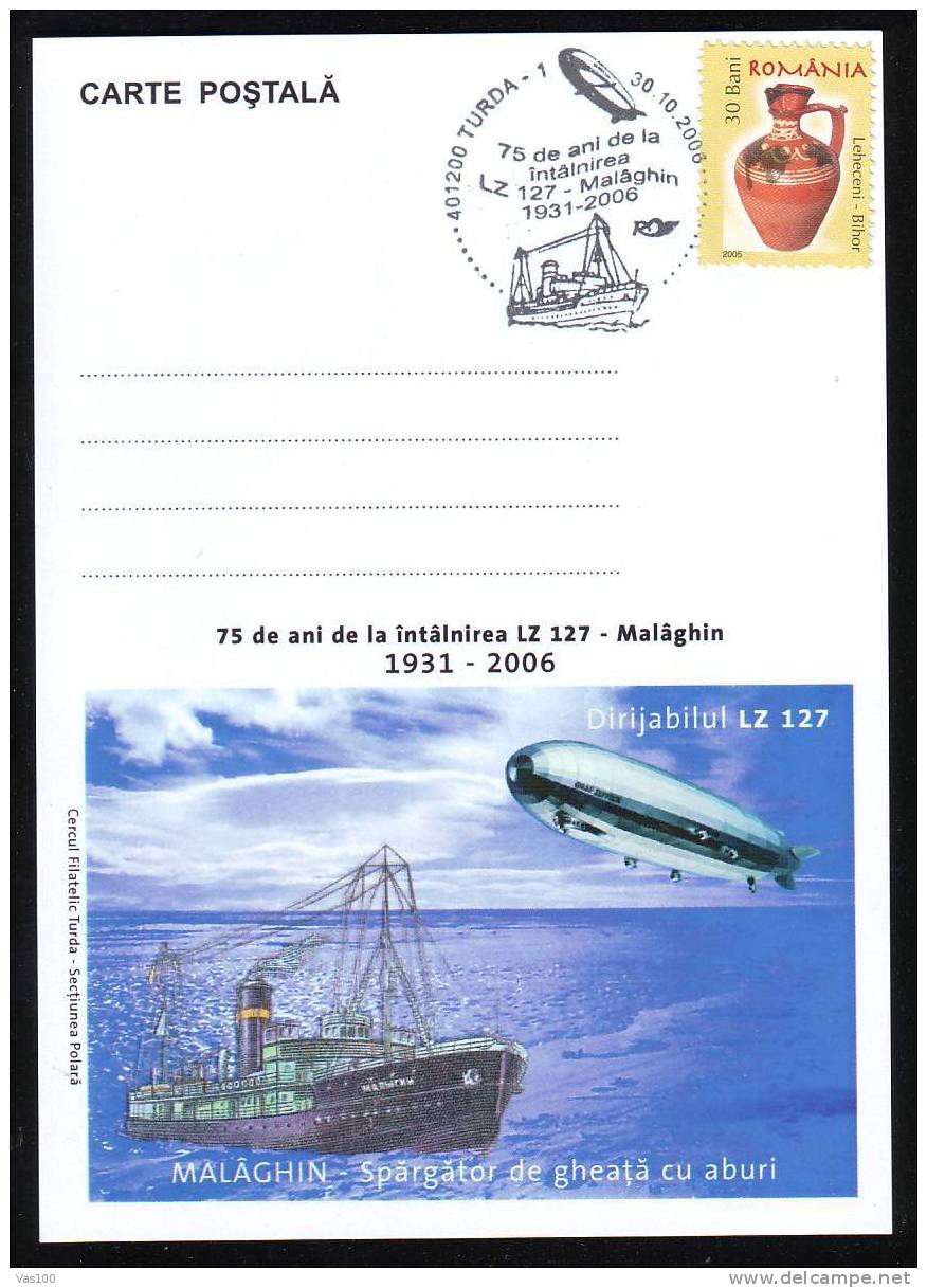 ROMANIA 2006 VERY RARE POST CARD EDITION DE LUXE WITH ZEPPELIN LZ-27 - Expéditions Arctiques