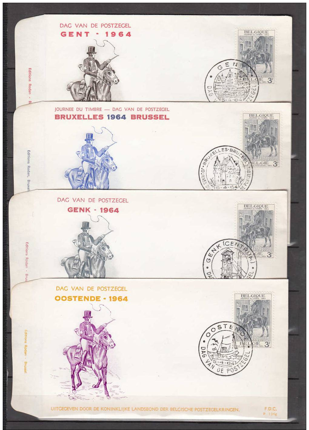 BELGIE 1964 9 FDC COB 1284 ALL DIFFER DAG VAN DE POSTZEGEL PAARD HORSE CHEVAL PFERD POSTILJON - 1961-1970