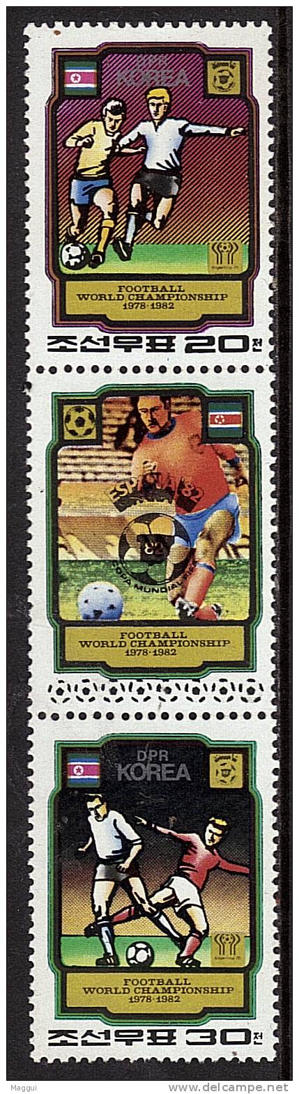 COREE DU NORD   2 Valeurs + 1 Vignette  **  SURCHARGE  BALLON  Cup 1982  Football  Soccer Fussball - Altri & Non Classificati