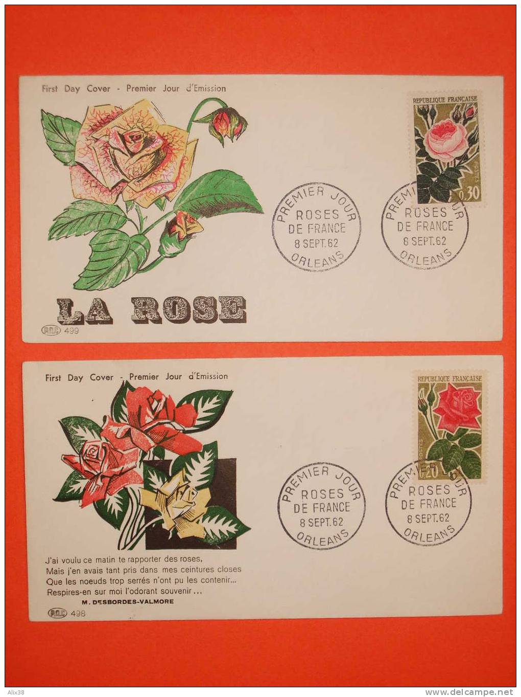 FRANCE 1er JOUR 1962-N°1356/57 Roses Sur 2 Enveloppes.  Superbe - Rozen