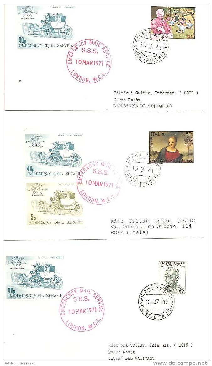 49830)n°3 Lettere F.d.c. Servizi Postali Inglesi Di Emergenza A Mezzo Corrisp. Con Custodia E Bollettino - 1971-1980 Decimal Issues