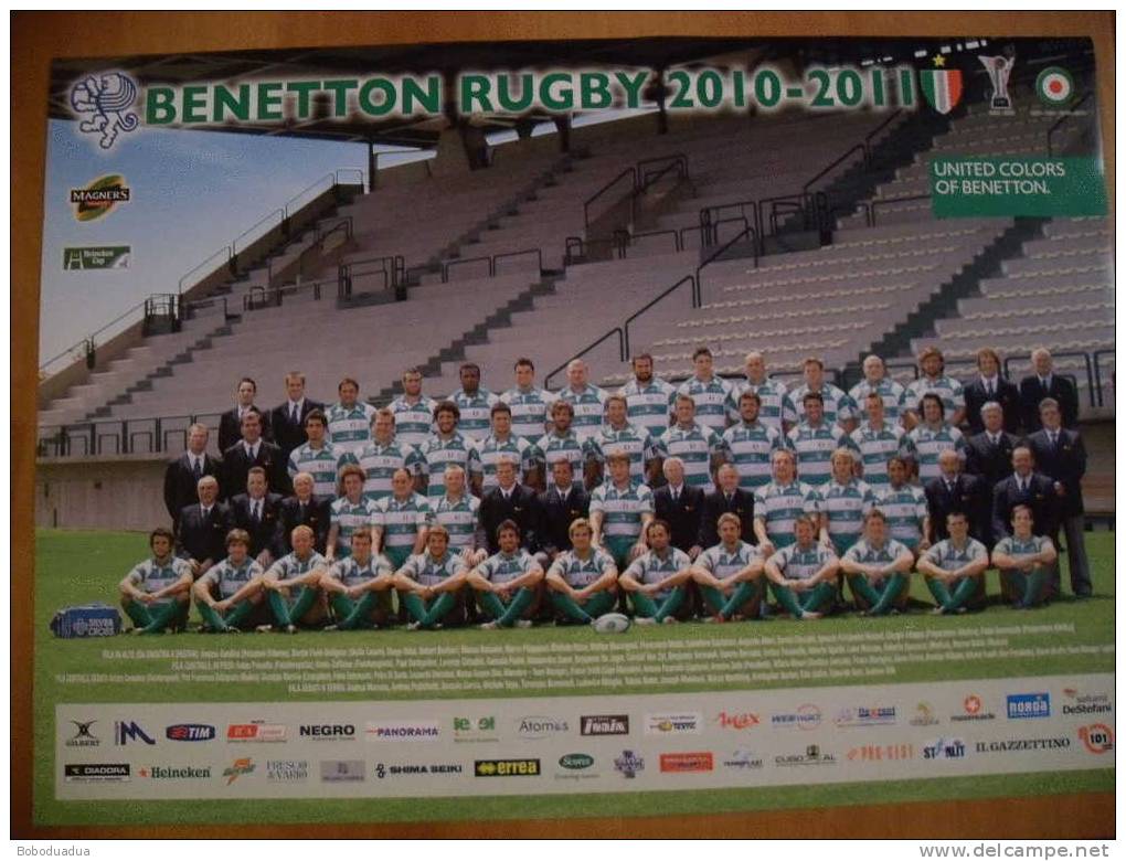 Manifesto Rugby Formazione Benetton Treviso 2010/2011 Maglia Bianco Verde Dei Leoni - Rugby