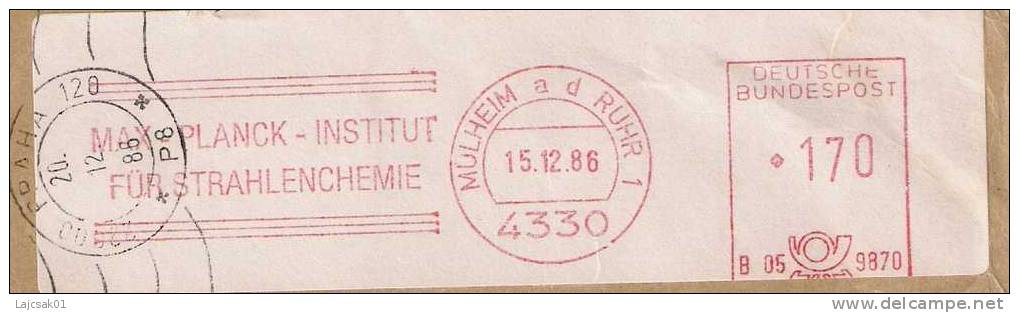 A6 Germany 1986. Machine Stamp Postmark Max-Planck Institut Für Strahlenchemie - Fisica