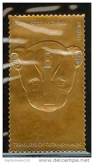 Mzm031 CINDERELLA KUNST CULTUUR TOETANCHAMON 23K GOLDEN STAMP TUTENKHAMUN KAT CAT MAMMAL ART STAFFA SCOTLAND 1981 PF/MNH - Cinderellas