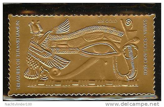 Mzm033 CINDERELLA KUNST CULTUUR TOETANCHAMON 23K GOLDEN STAMP TUTENKHAMUN VOGEL BIRD ART STAFFA SCOTLAND 1981 PF/MNH - Cinderella