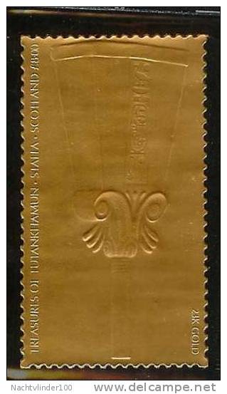 Mzm034 CINDERELLA KUNST TOETANCHAMON 23K GOLDEN STAMP TUTENKHAMUN PAPYRUS-POLIJSTER ART STAFFA SCOTLAND 1981 PF/MNH - Cinderellas