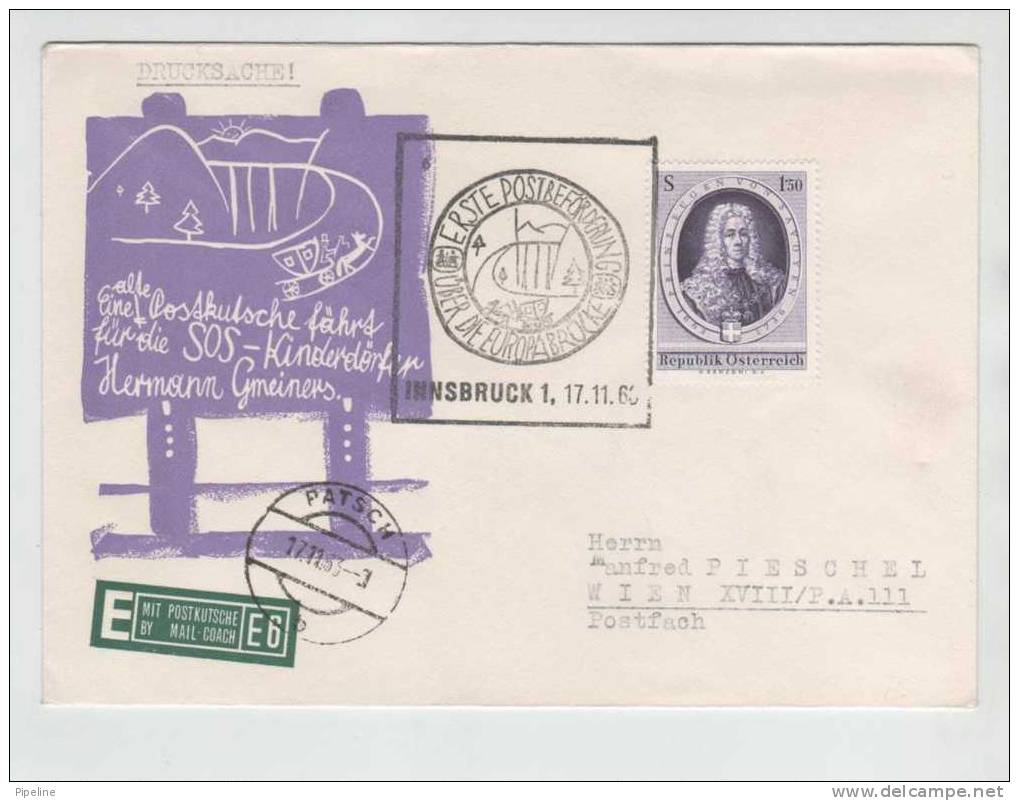 Austria Cover Special Cancel By MAIL COACH EUROPABRIDGE PATCH And INNSBRUCK 17-11-1963 With Cachet - Storia Postale