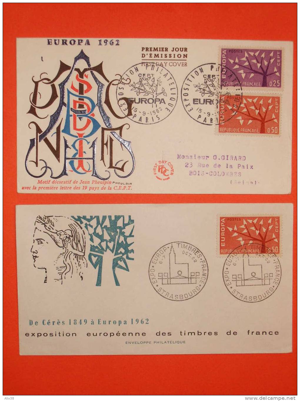 FRANCE 1er JOUR 1962-Paire N°1358/59 Europa Sur 2 Enveloppes.  TB - 1962