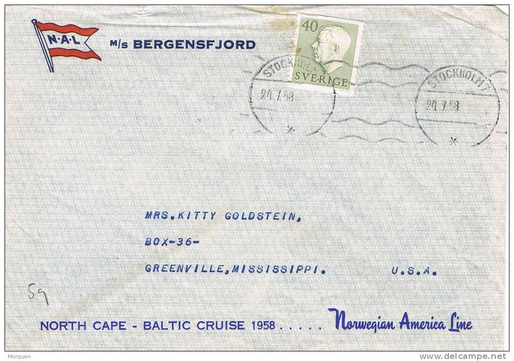 Carta STOCKHOLM (Suecia) 1958. N.A.L. Bergensfjord. Ship - Lettres & Documents
