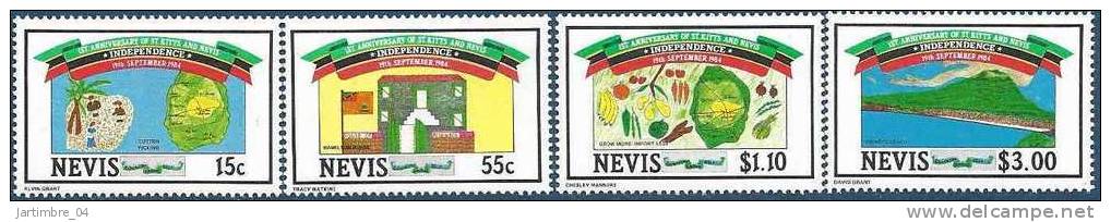 1984 NEVIS 201-4** Indépendance, Carte - St.Kitts And Nevis ( 1983-...)