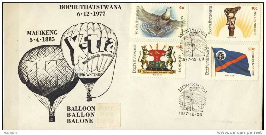 #RSA/Bophutatswana 1977. Day Of Independence. Michel 18-21. Balloon-cover 3 Days Before FD ! - Bophuthatswana