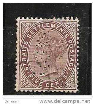 Malaysia(Strait Settlements)1882:  Michel 28used  Perfin Cat.Value140Euros - Straits Settlements