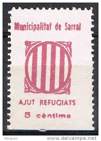 Ajut Refugiats SARRAL (tarragona) 5 Cts, Guerra Civil * - Spanish Civil War Labels