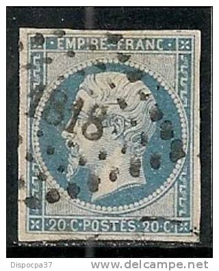 PC 1818  Délié/ LYON  /  RHÔNE SUR N°14 A BLEU LAITEUX FONCE SUR PAPIER VERT   / LOT 9 - 1853-1860 Napoleon III