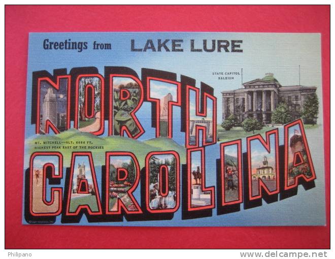Lake Lure NC--- ---------------------Block Letter Greeting  Linen-----(ref 109) - Other & Unclassified