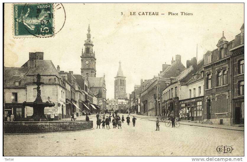 Le Cateau - Place Thiers ( Belle Animation ) -1907 - Le Cateau