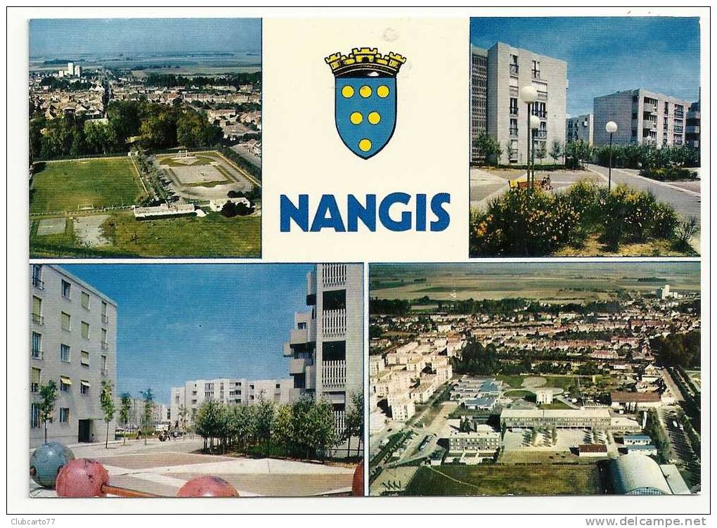 Nangis (77) : 4 Vues Des Nouveaux Immeubles Dont Vue Aérienne Du Stade  Env 1987 (animée). - Nangis
