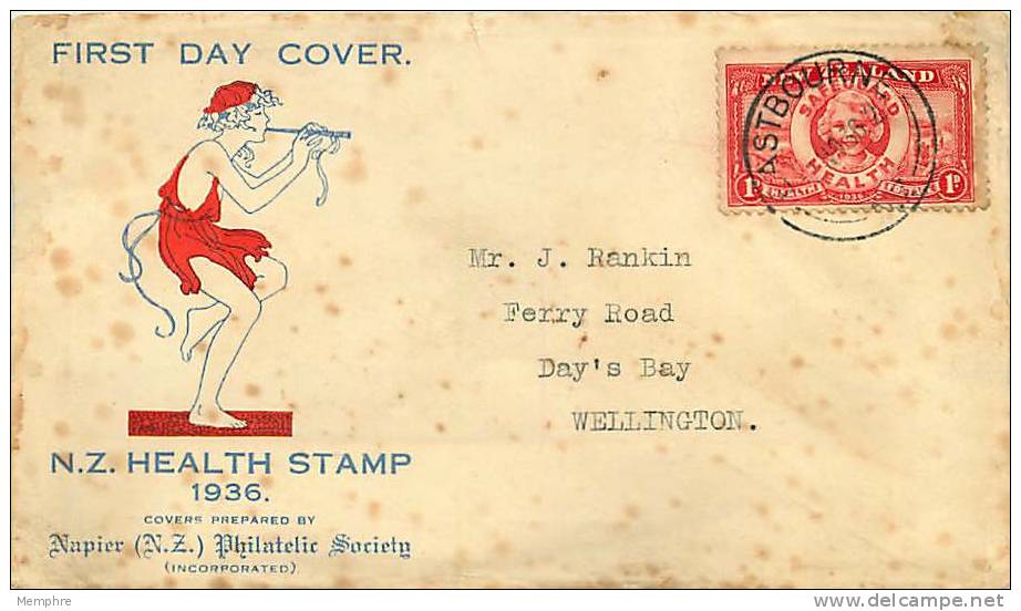 1936  Health FDC  Napier Red Cachet Eastbourne Cancel  - Some Toning - Sonstige & Ohne Zuordnung