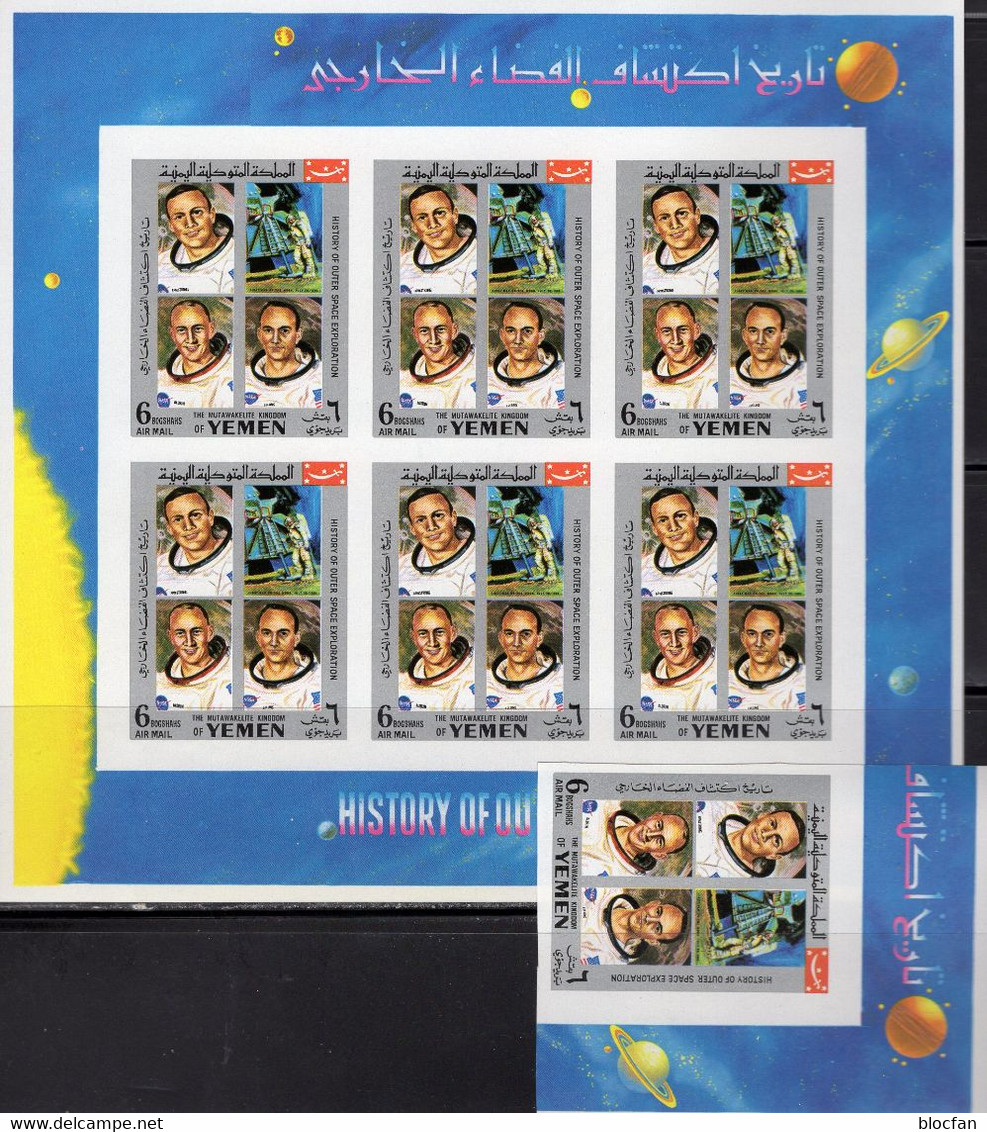 Astronaut Aldrin Yemen 883B+Kleinbogen ** 8€ Raumflug Apollo Historie 1970 Sheet Space History Exploration Sheetlet - Yémen