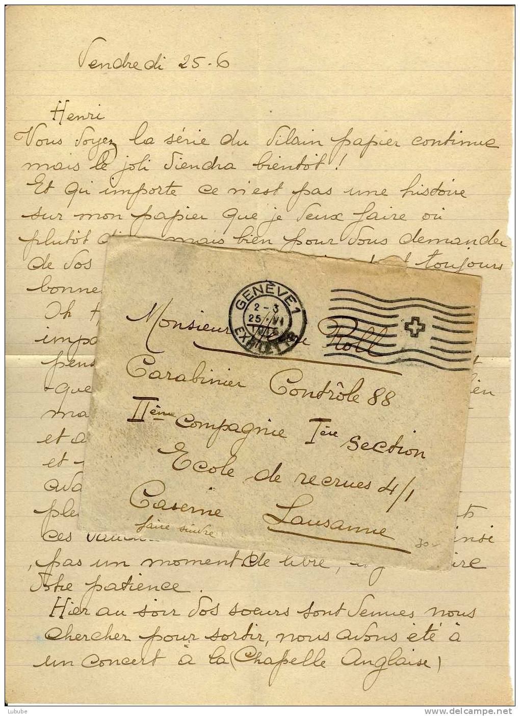 Feldpost Brief Mit Inhalt  "Carabinier Contrôle 88"       1916 - Documenten