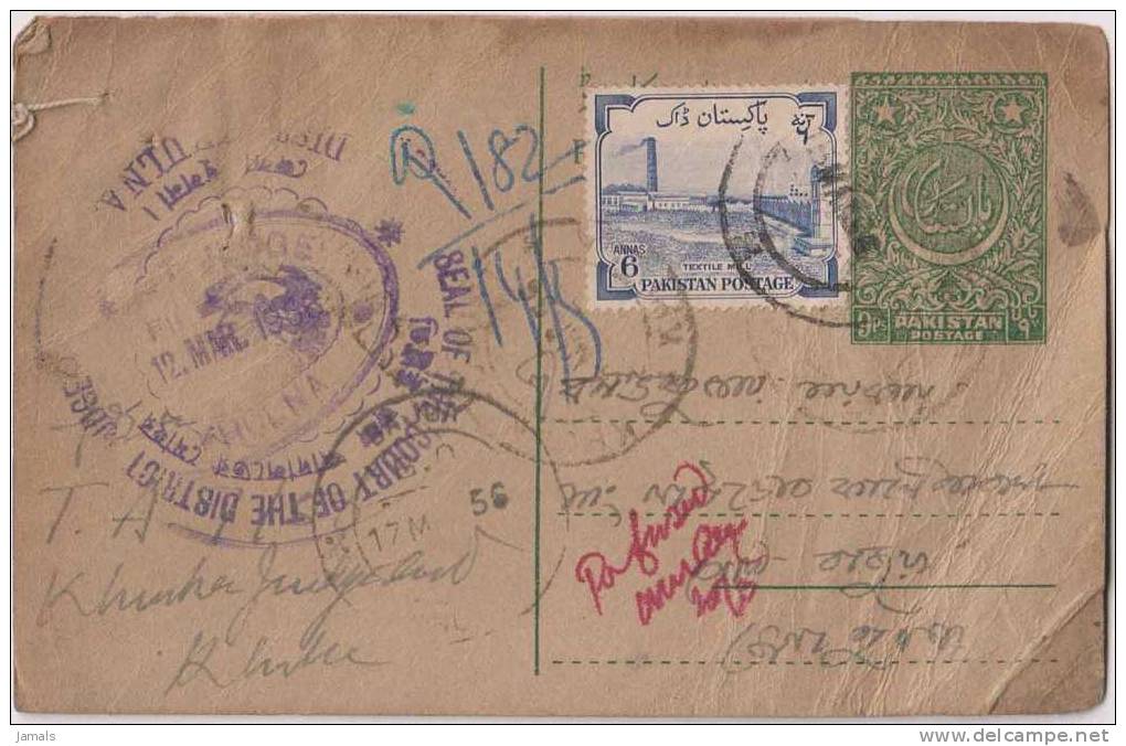 Registered Postal Card, Refused, Postal History, Used Pakistan As Per The Scan - Pakistan