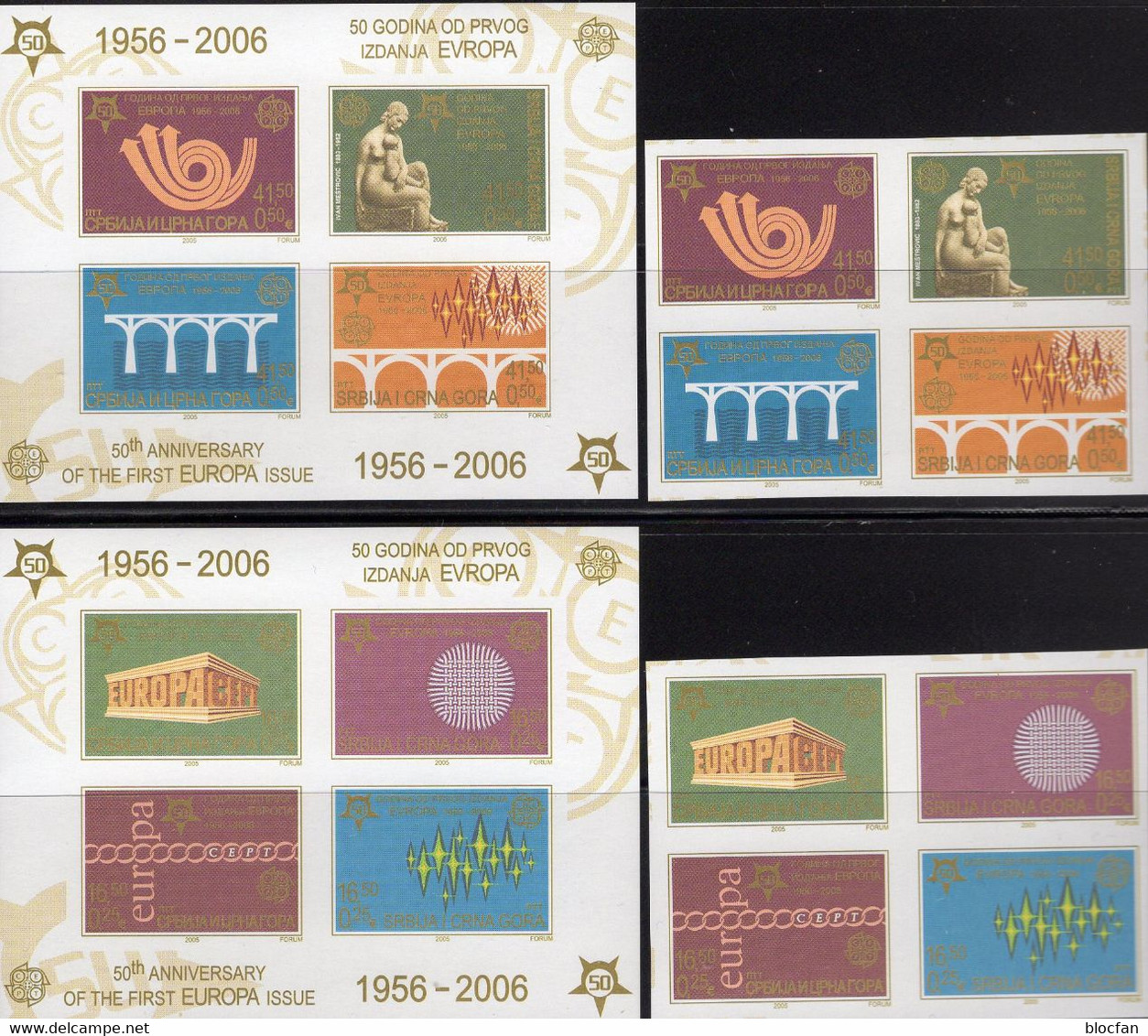 Imperf. EUROPA SERBIE 3257/4 2x4-Block+Bl.59+60 B ** 60€ Hoja Ss Blocs Stamp On Stamps Sheets Bf 50 Years CEPT 2006 - Timbres Sur Timbres