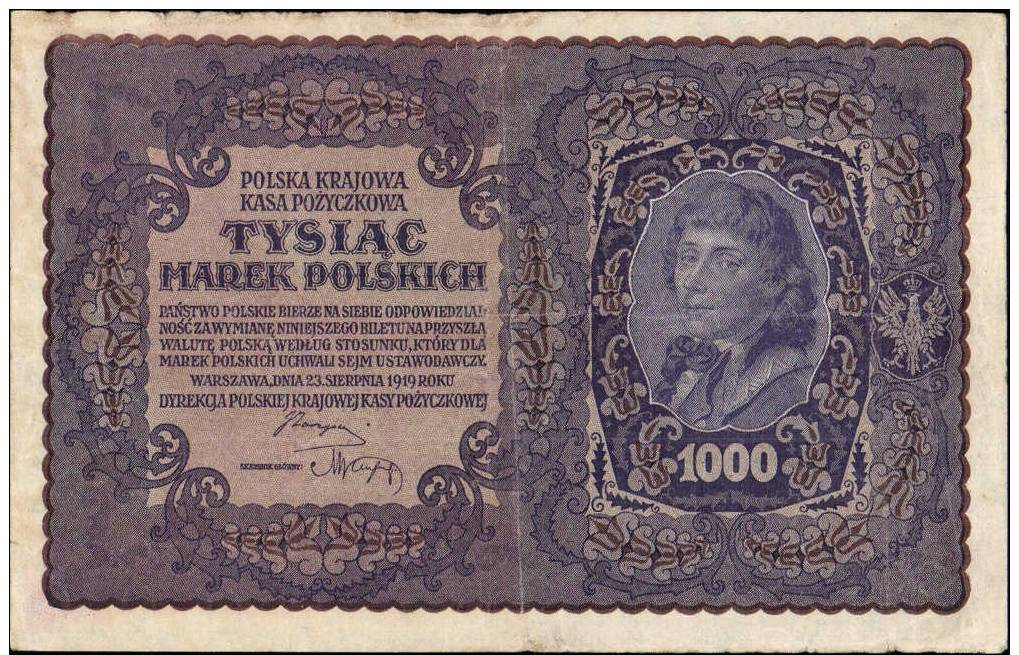 1000 Marek    1919   -    I Serja B      -      No 610733 - Pologne