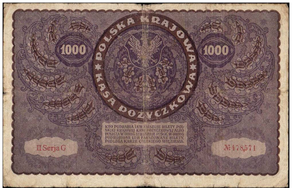 1000 Marek      1919   -     II Serja G        -       No 478571 - Pologne