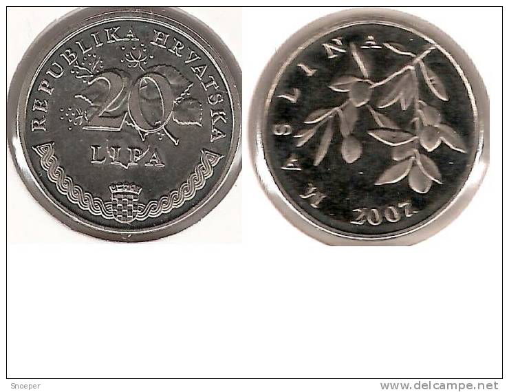 *Croatia 20 Lipa 2007 Km  7 Unc  * - Croatie