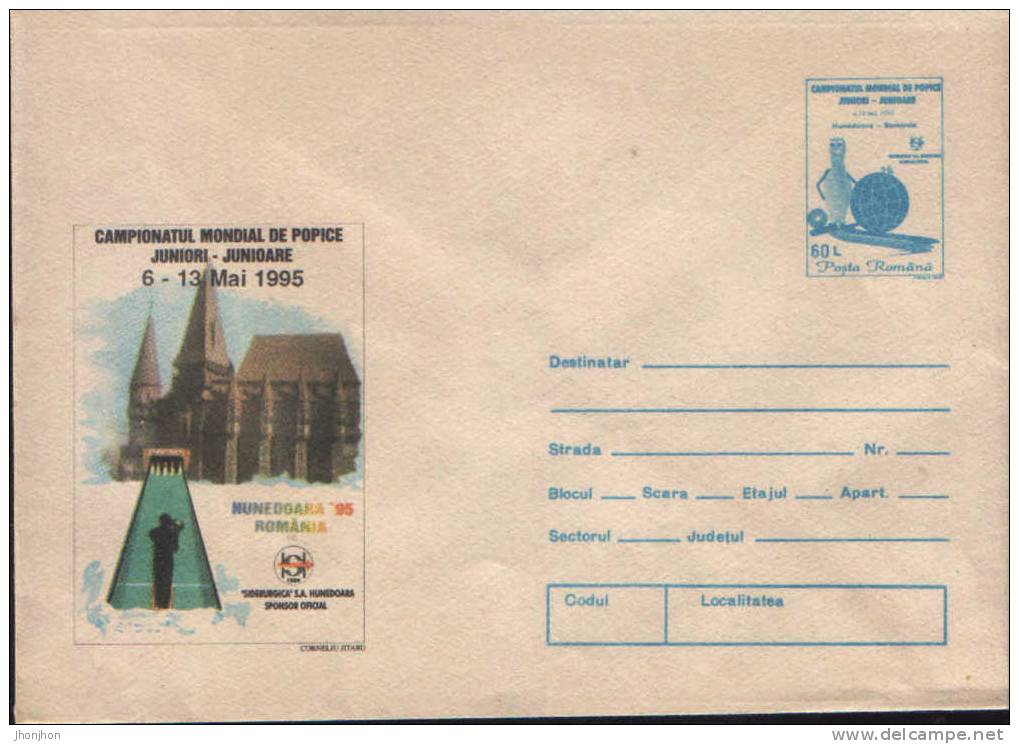 Romania-Postal Stationery Cover 1995-World Junior Champoinship Bowlling(guilles,kegels)- Hunedoara-unused - Pétanque