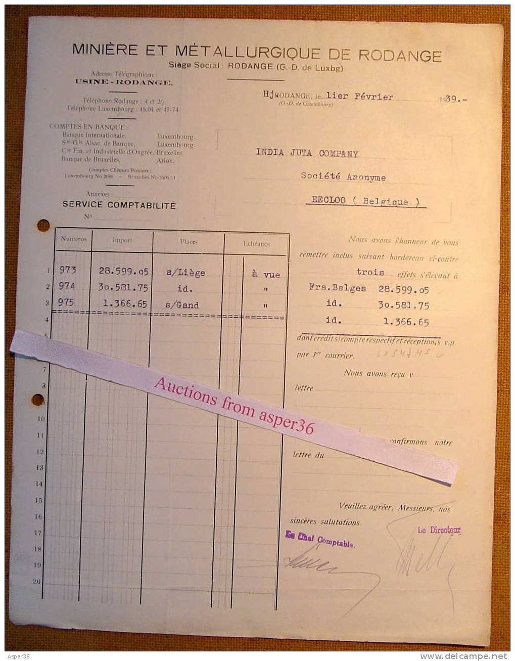 Minière Et Métallurgique De Rodange 1939 - Luxembourg