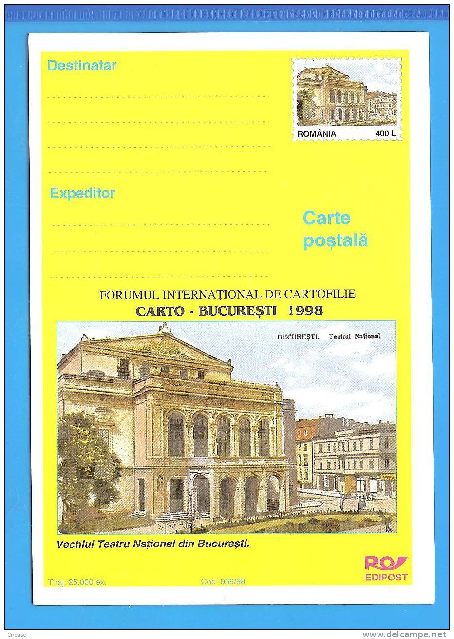 Old Bucharest National Theatre ROMANIA  Postal Stationery Postcard 1998 - Theater