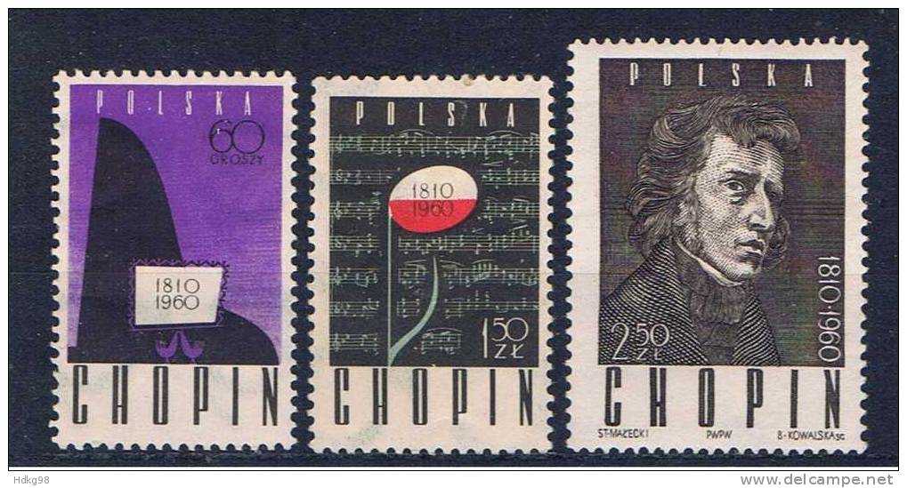 PL Polen 1960 Mi 1148-50 Mnh Chopin - Ongebruikt