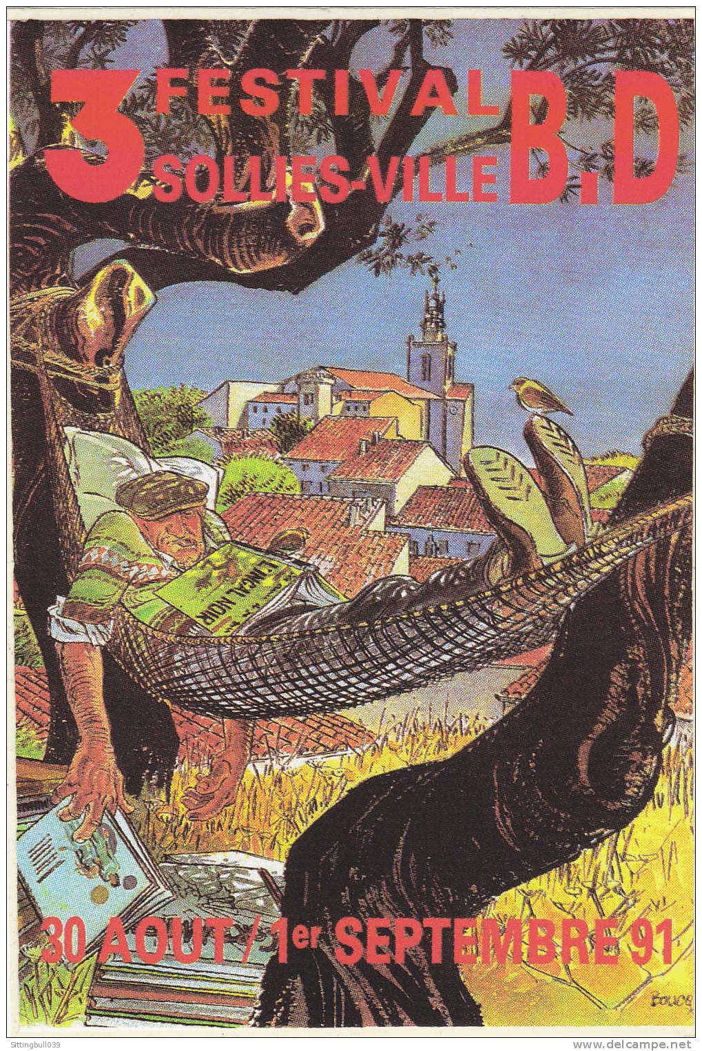 BOUCQ. Autocollant Pub, Format Carte Postale, Pour Le 3e Festival De Solliès-Ville BD 1991. (dans Le 83) RARE Collector - Autocollants