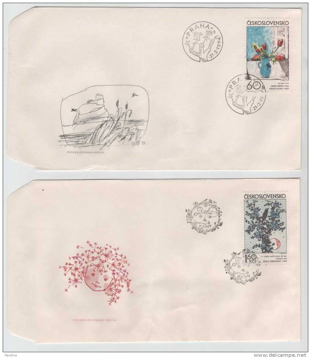 Czechoslovakia FDC 21-2-1974 GRAPHIC ART Complete Set Of 4 With Cachet On 4 Covers - FDC