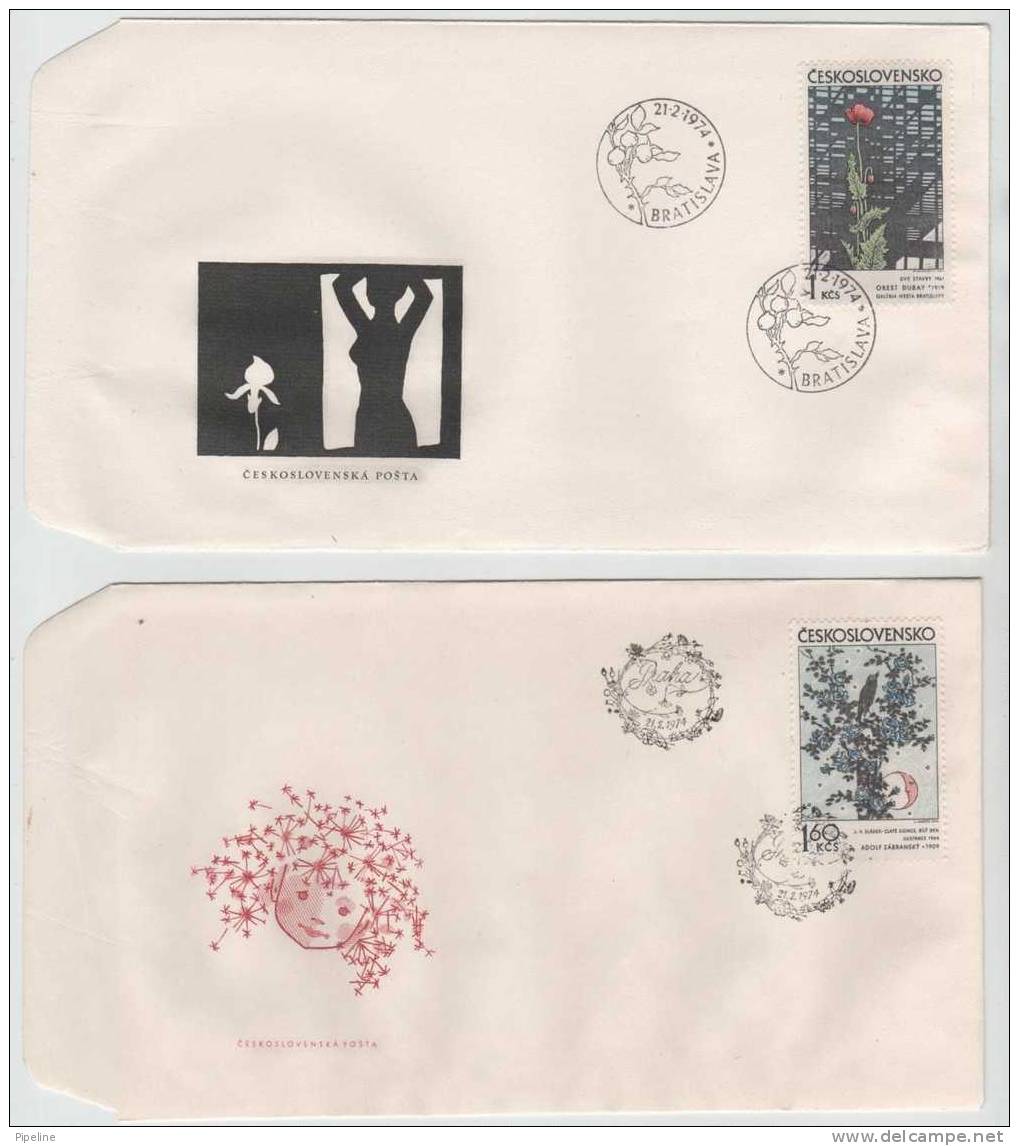 Czechoslovakia FDC 21-2-1974 GRAPHIC ART Complete Set Of 4 With Cachet On 4 Covers - FDC