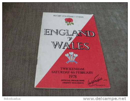 Programma Rugby England - Wales Five Nations 1978 Twickenham - Rugby