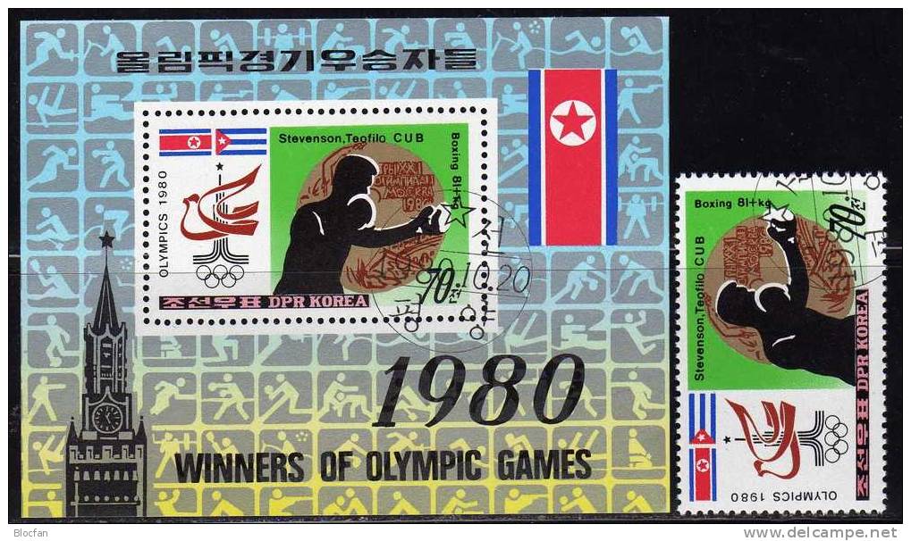 Piktogramme Olympiade Moskau 1980 Korea 2059 Plus Block 84 O 4€ Boxen Schwergewicht Bloc Sheet From Corea - Corée Du Nord