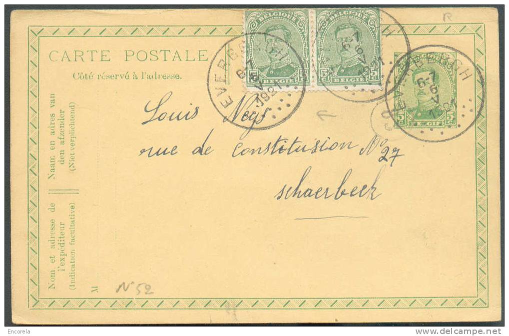 N°137(2) En Affra Nchissement Complémentaire S/E.P. Carte 5 C. (N°52) Obl. Sc EVERBERGH Du 5 Mai 1921, Carte Datée De VR - Cartoline 1909-1934