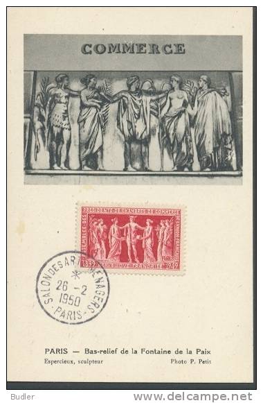 FRANCE:1950:Y.849 On Max. Card:SCULPTURE,HANDEL,COMMERCE,TRADE,MYTHOLOGY,HERMES,MERCURIUS,##Paris –Fontaine De La Paix## - Mythology