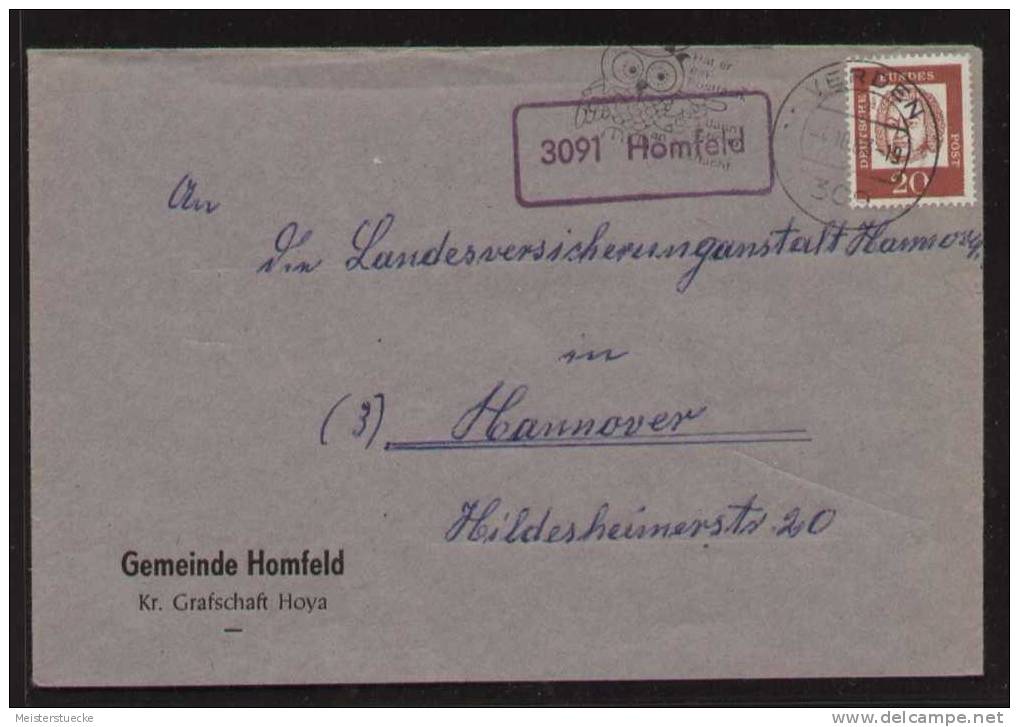 Bund - Brief Mit Landpoststempel "3091 Homfeld" - Gelaufen VERDEN 4.10.1963 - Briefe U. Dokumente