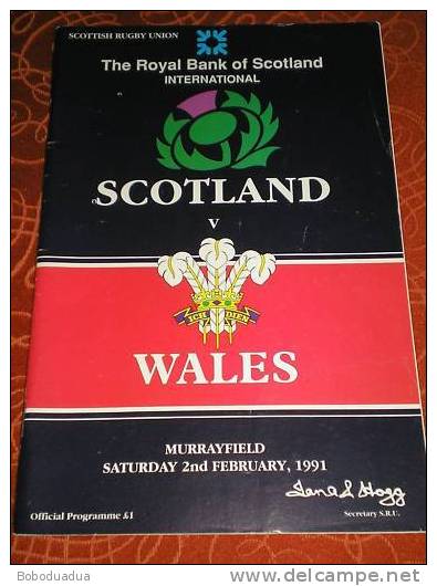 Programma Rugby Scotland - Wales  Five Nations 1991 Murrayfield - Rugby