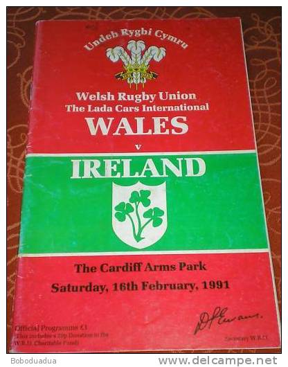 Programma Rugby Wales - Ireland  Five Nations 1991 Cardiff Arms Park - Rugby