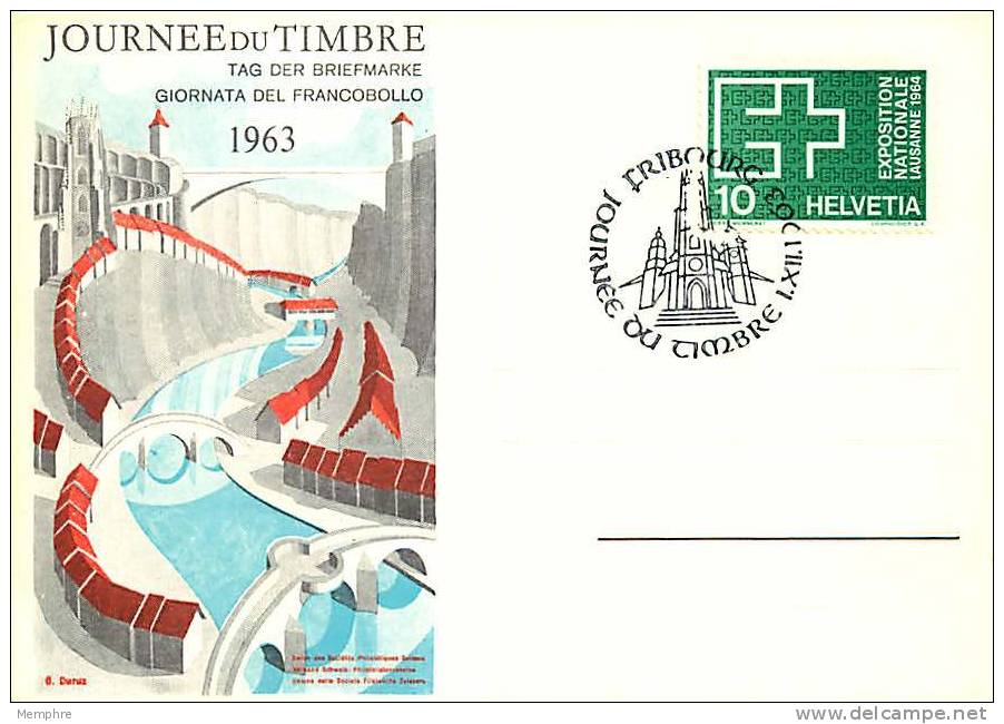 1963  Carte  Journée Du Timbre Non Adressée Oblitération Spécaile Fribourg - Briefe U. Dokumente