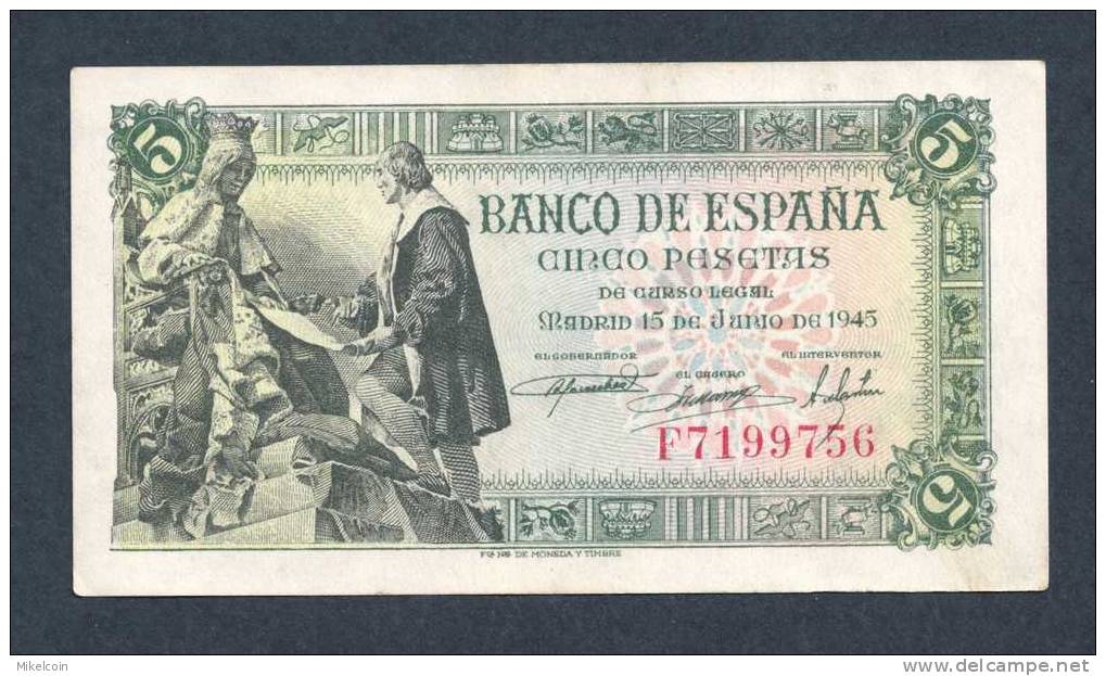 5 PESETAS - 15/06/1945 - EBC(-) - 5 Pesetas