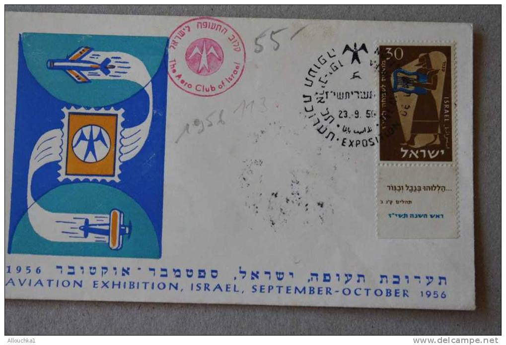 1956 > 8 ANS APRES CREATION ETAT ISRAEL  LETTRE > AVIATION EXHIBITION  AERO CLUB DOAR POSTES  ISRAEL TIMBRE + TABS - Cartas & Documentos