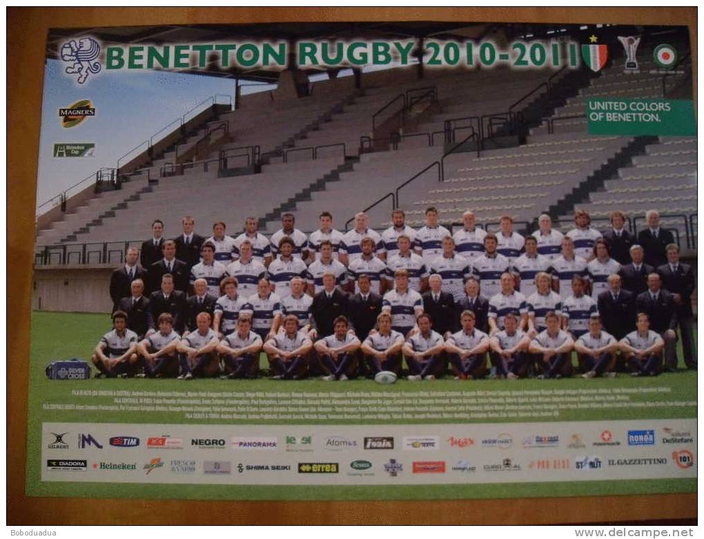 Manifesto Rugby Formazione Benetton Treviso 2010/2011 Maglia Bianco Azzurra Dei Leoni - Rugby