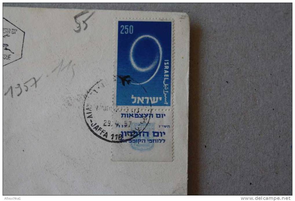 1957 > 9 ANS APRES CREATION ETAT ISRAEL  LETTRE +TABS  > TEL-AVIV - YAFFO DAY ISSUE  DOAR POSTES  ISRAEL - Brieven En Documenten